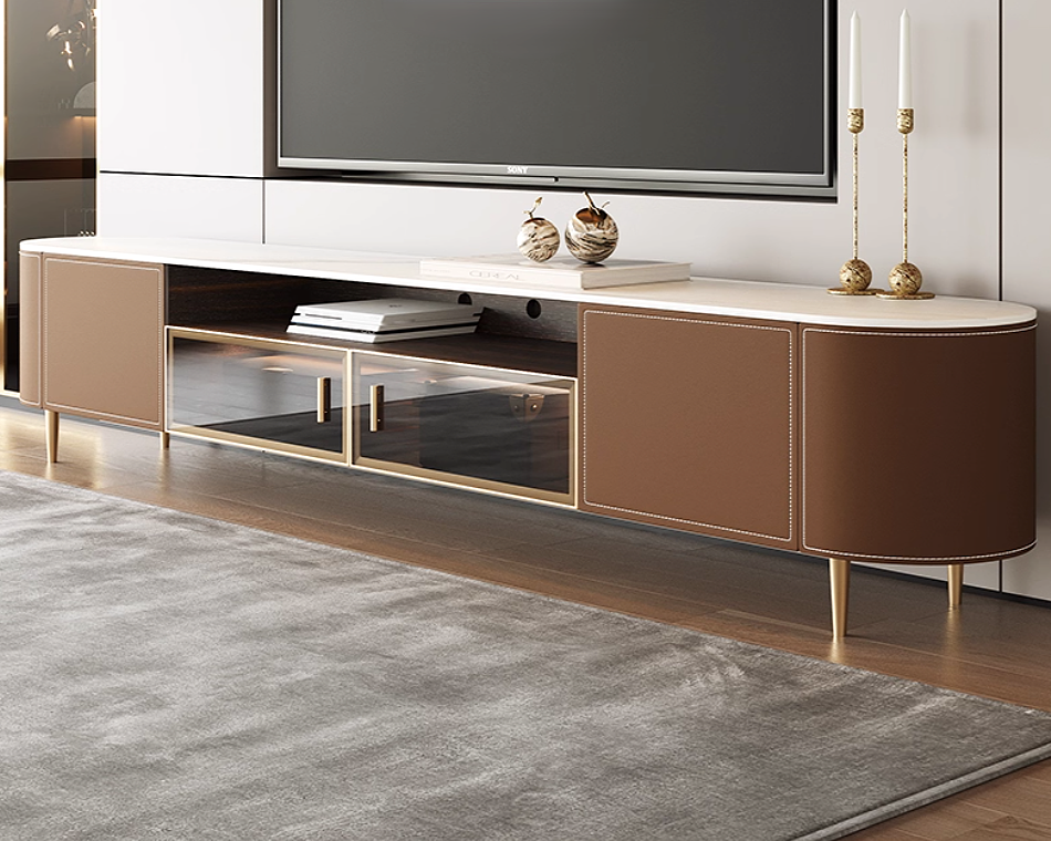 ADEN Modern Leather TV Console & Nesting Coffee Table
