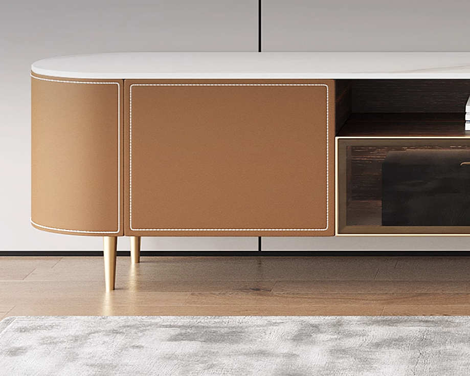 ADEN Modern Leather TV Console & Nesting Coffee Table
