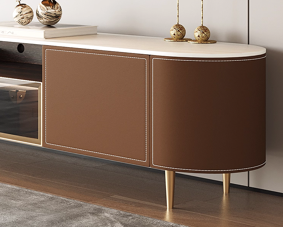 ADEN Modern Leather TV Console & Nesting Coffee Table