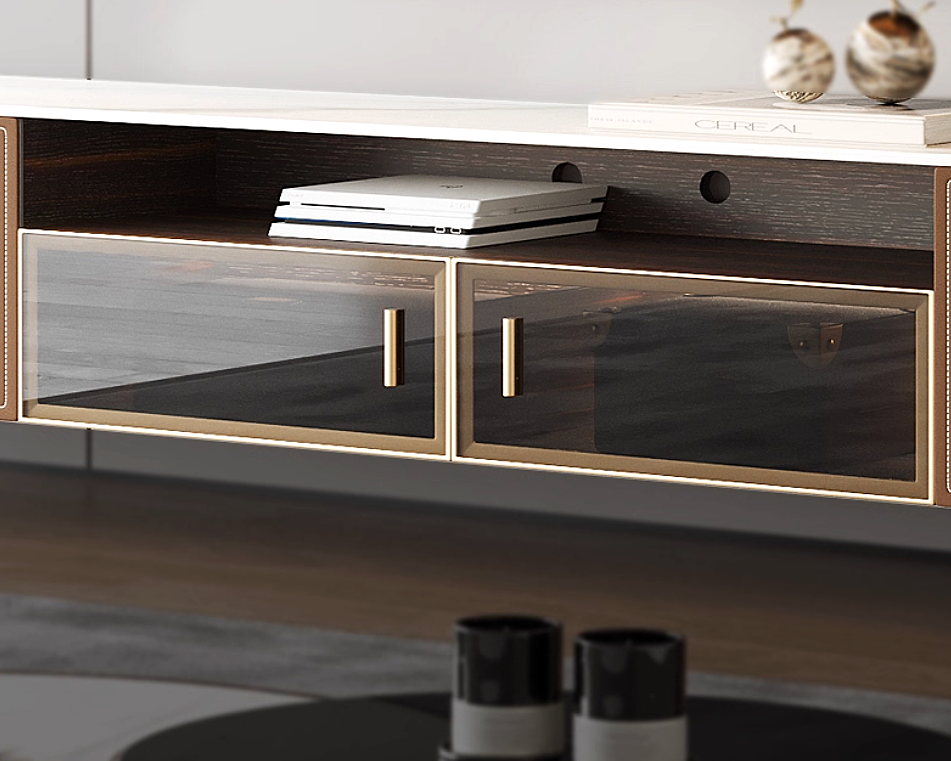 ADEN Modern Leather TV Console & Nesting Coffee Table