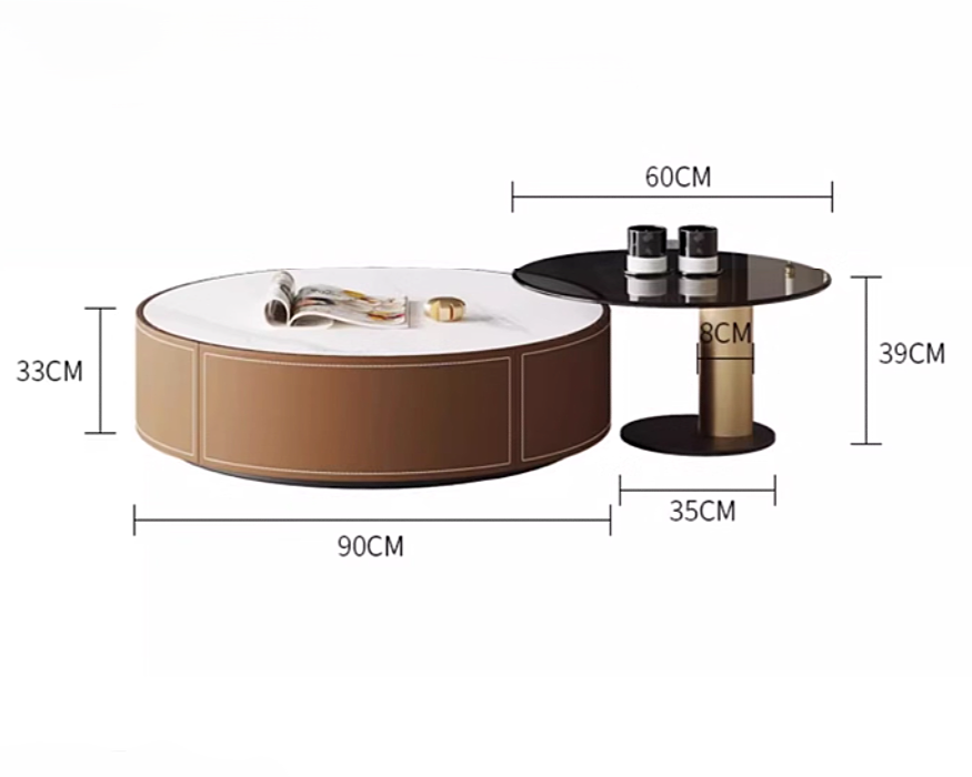 ADEN Modern Leather TV Console & Nesting Coffee Table