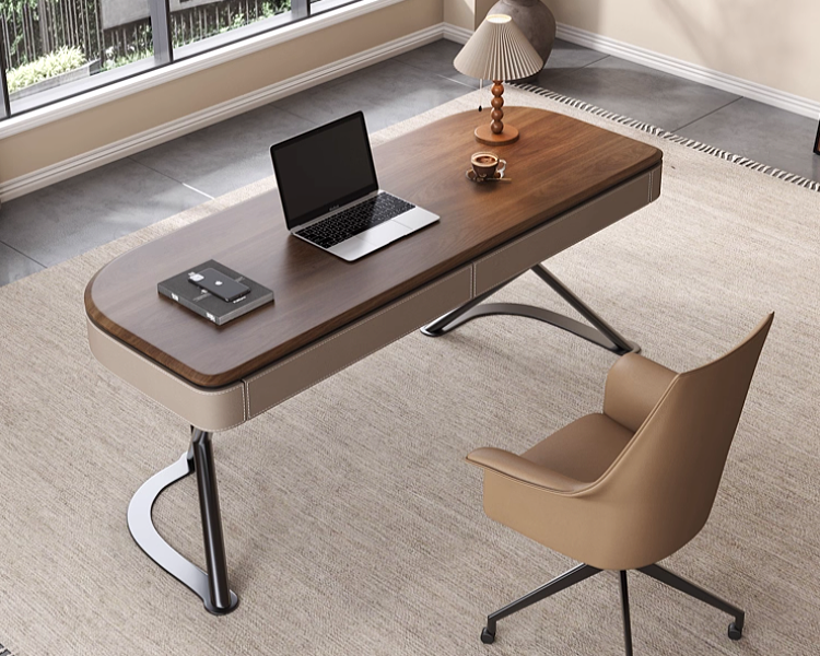 AON Modern Leather Study Table & Swivel Chair Set