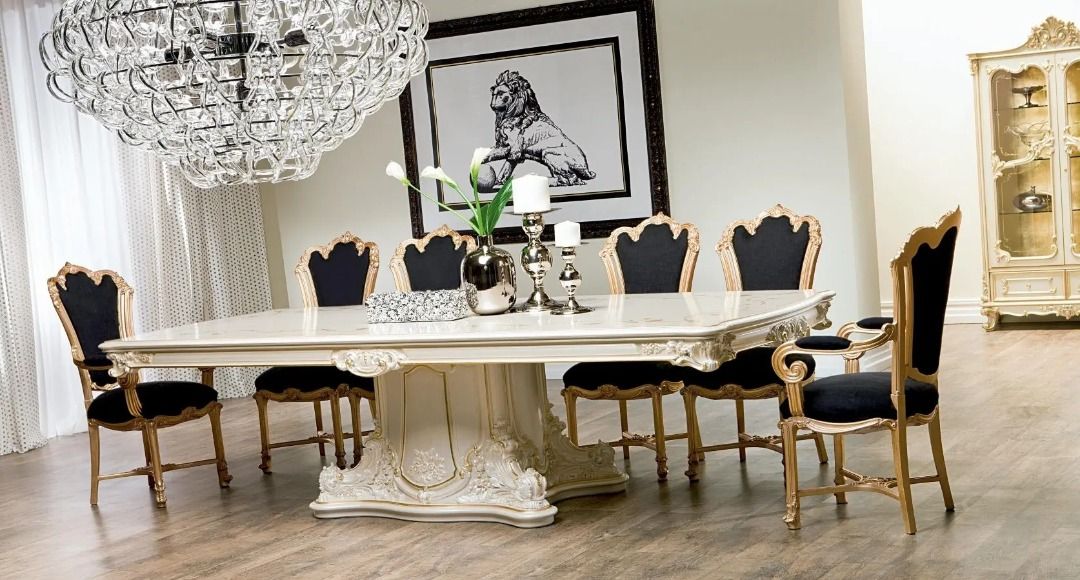 DIANE French Rococo Pedestal Dining Table & Chairs Set