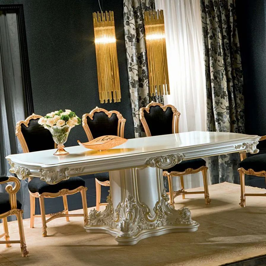 DIANE French Rococo Pedestal Dining Table & Chairs Set