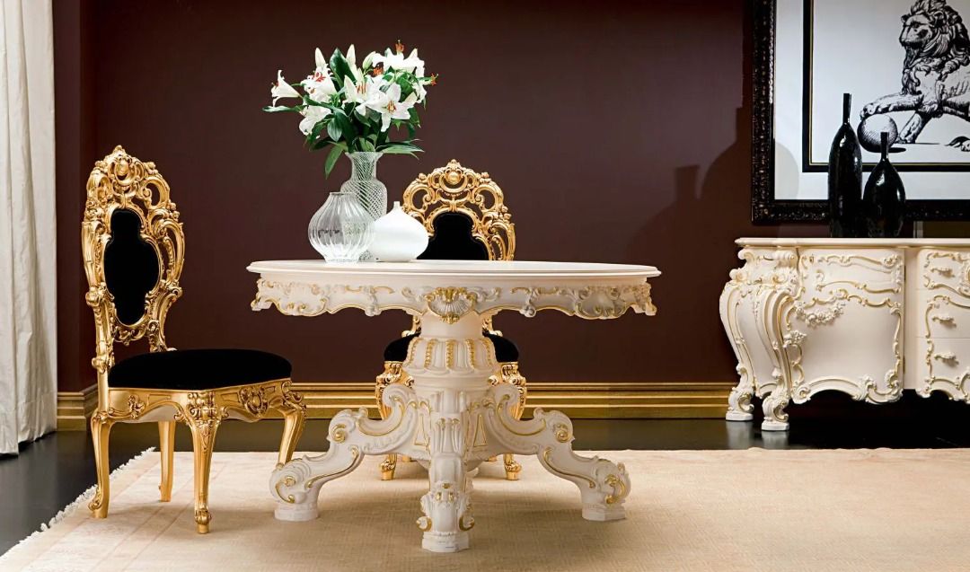 GAIA French Rococo Round Pedestal Dining Table