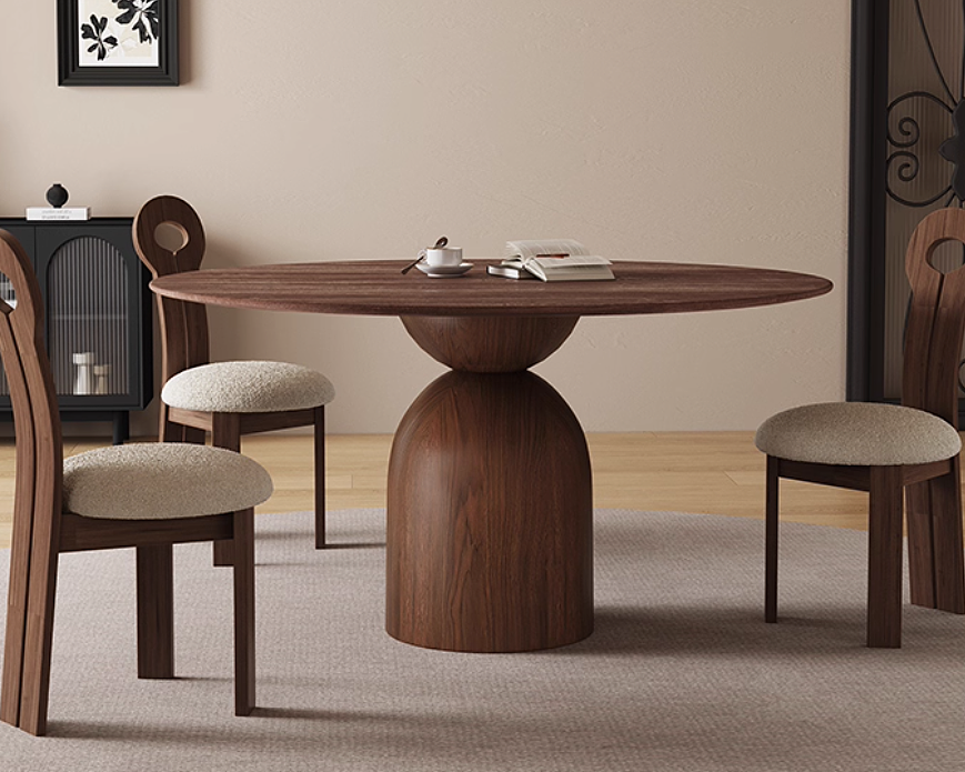 LEIN Japandi Travertine Round Dining Table
