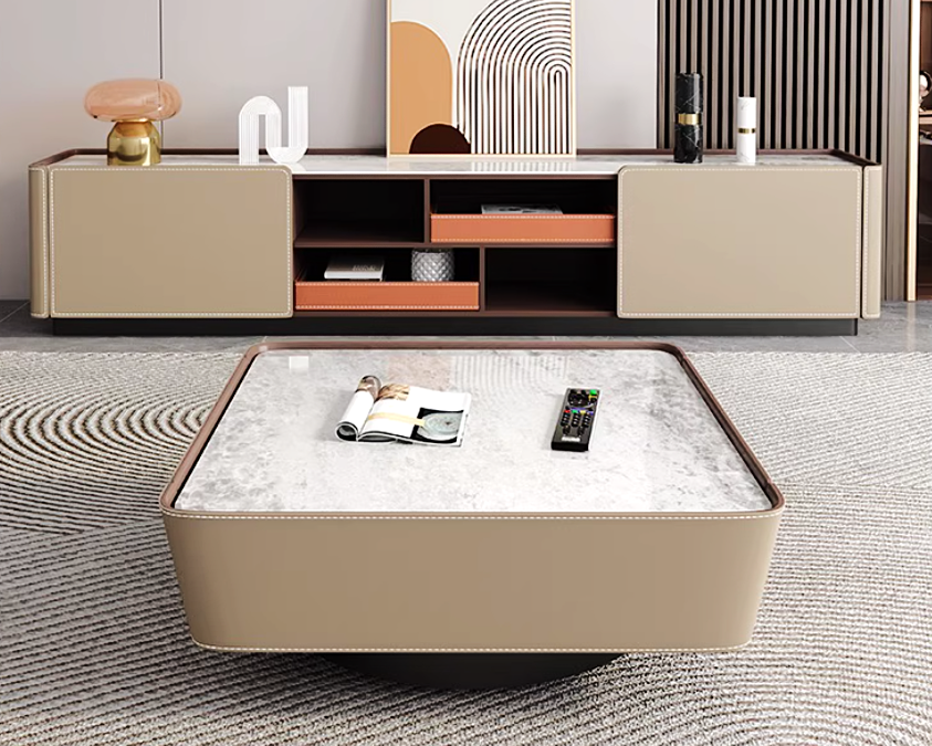 MIAH Modern Leather TV Console & Coffee Table Set