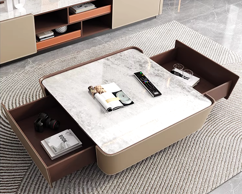 MIAH Modern Leather TV Console & Coffee Table Set