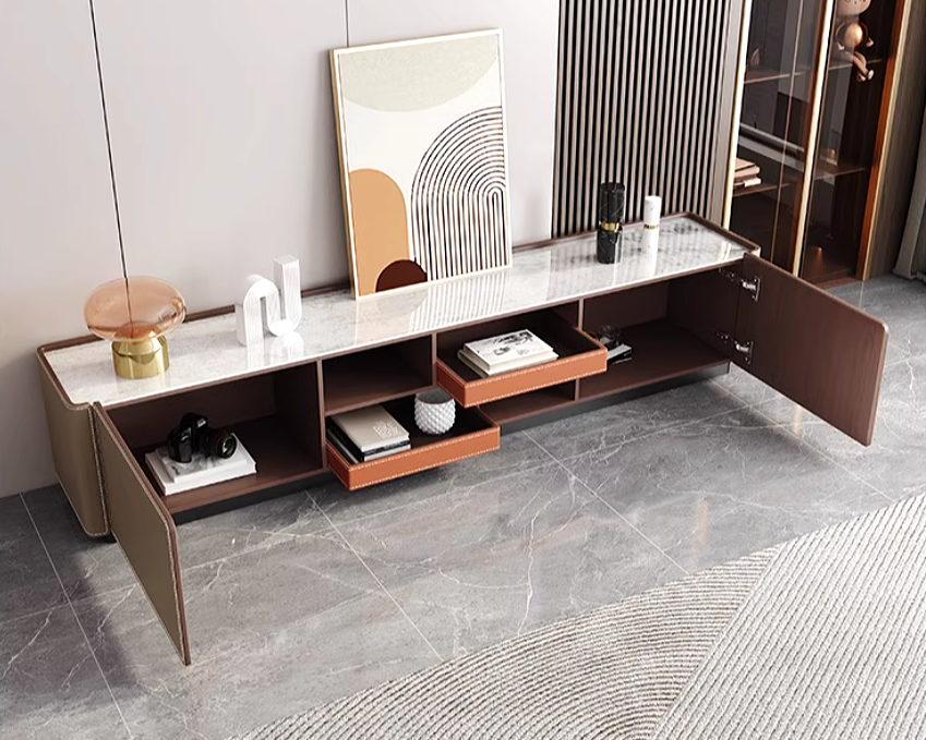 MIAH Modern Leather TV Console & Coffee Table Set