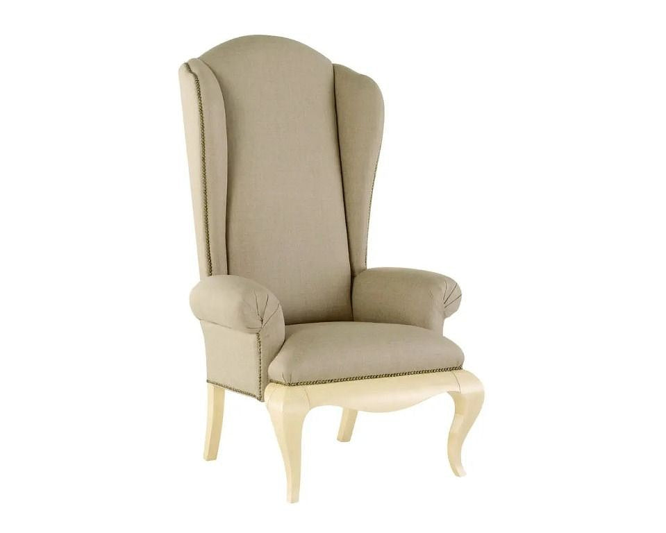 Beige armchair with high backrest on a white background