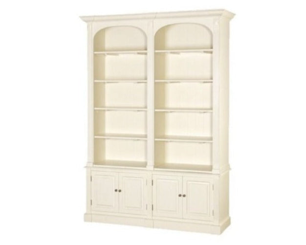 White bookshelf with glass doors on a white background