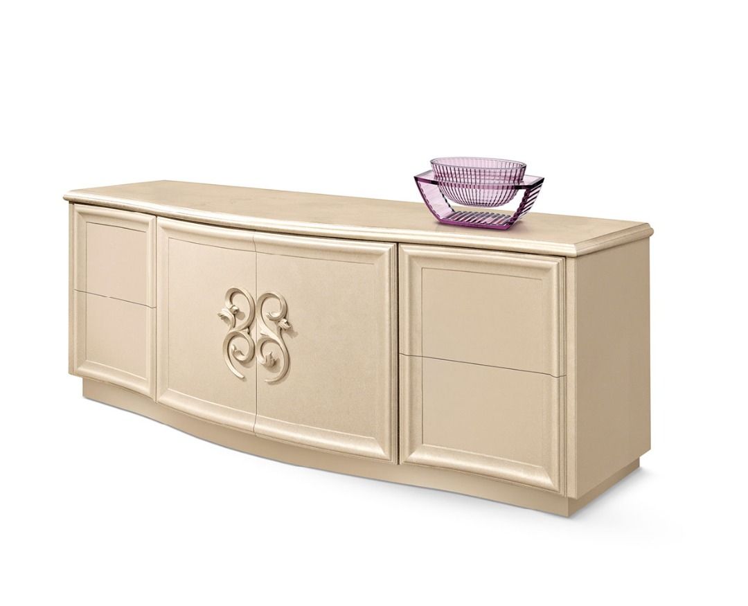 Beige sideboard with decorative elements on a white background
