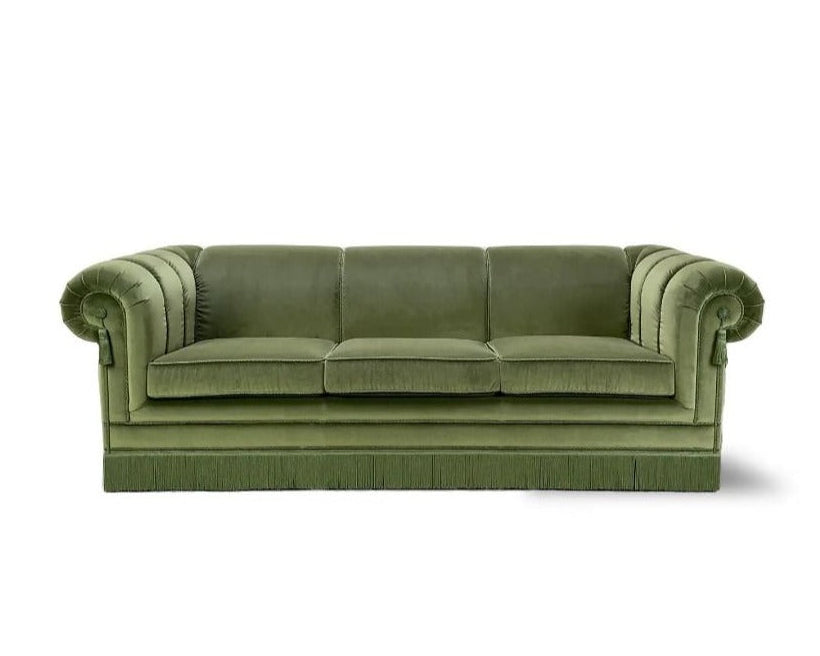 Green velvet tassel with fringed design sofa