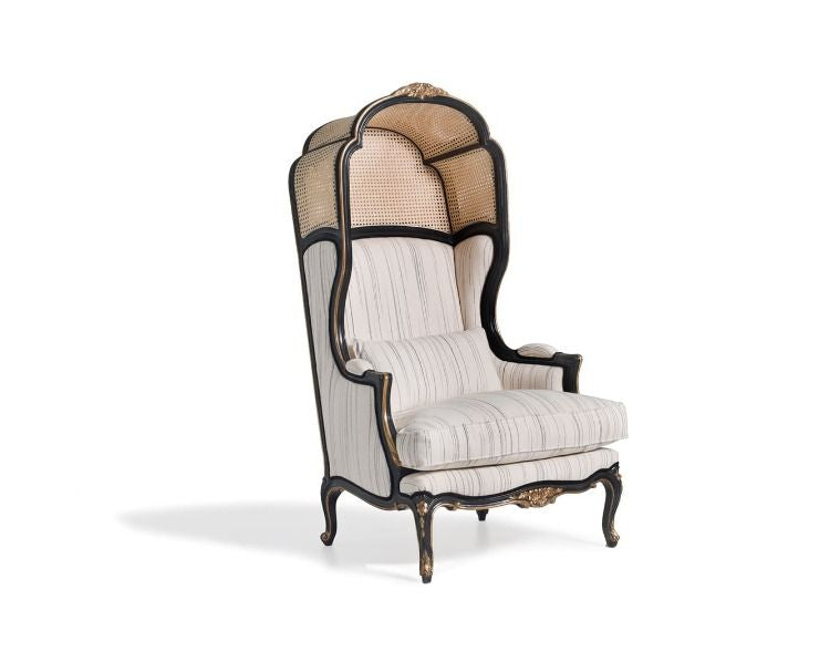 Victorian French Porter Chair armchair with refined striped fabric