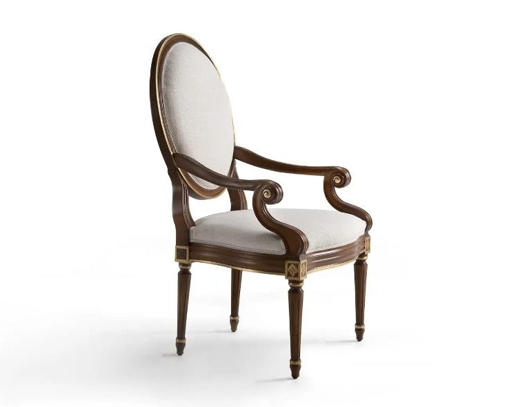 Louis XVI Dining Chair in Velvet and Wood finish with gold accent details