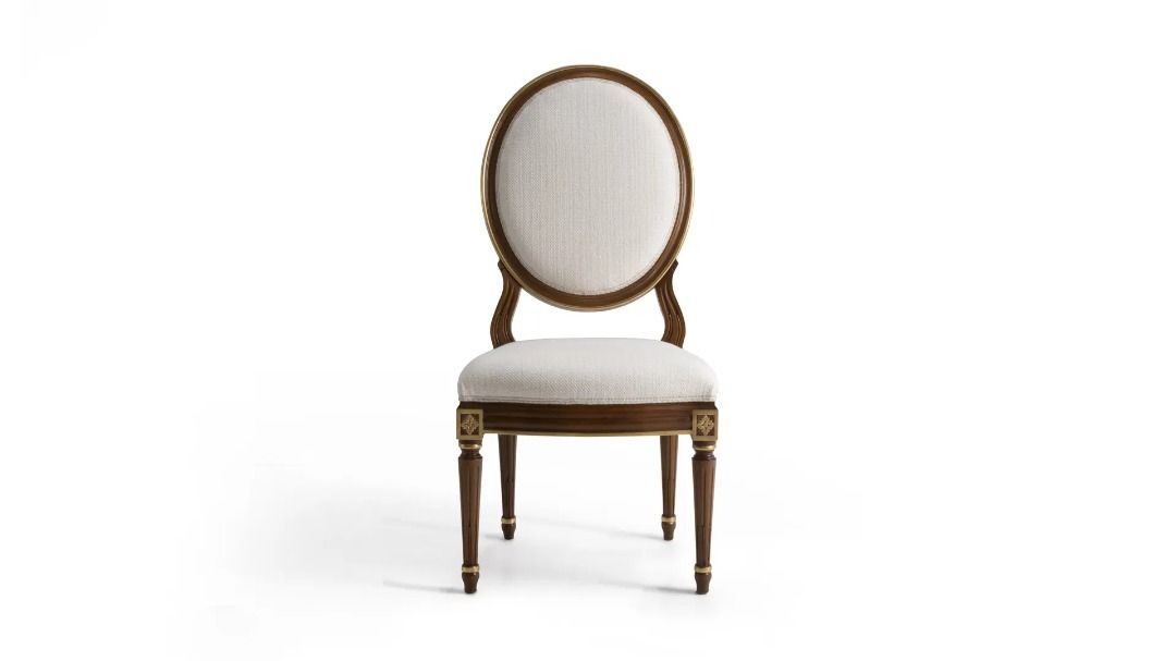 Louis XVI Dining Chair in Velvet and Wood finish with gold accent details