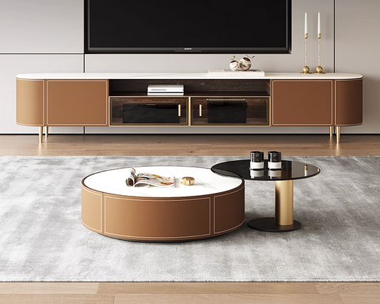ADEN Modern Leather TV Console & Nesting Coffee Table
