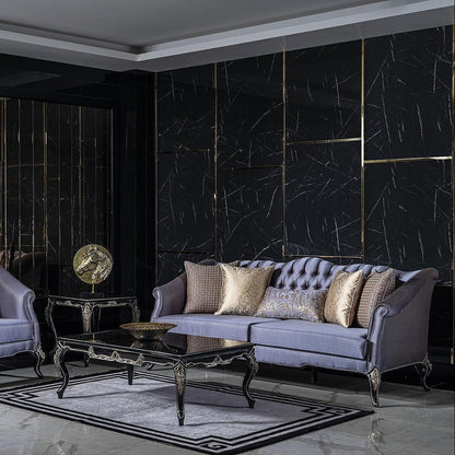 French Baroque Victorian Coffee Table, with luxurious modern French sofa style in a luxurious living room