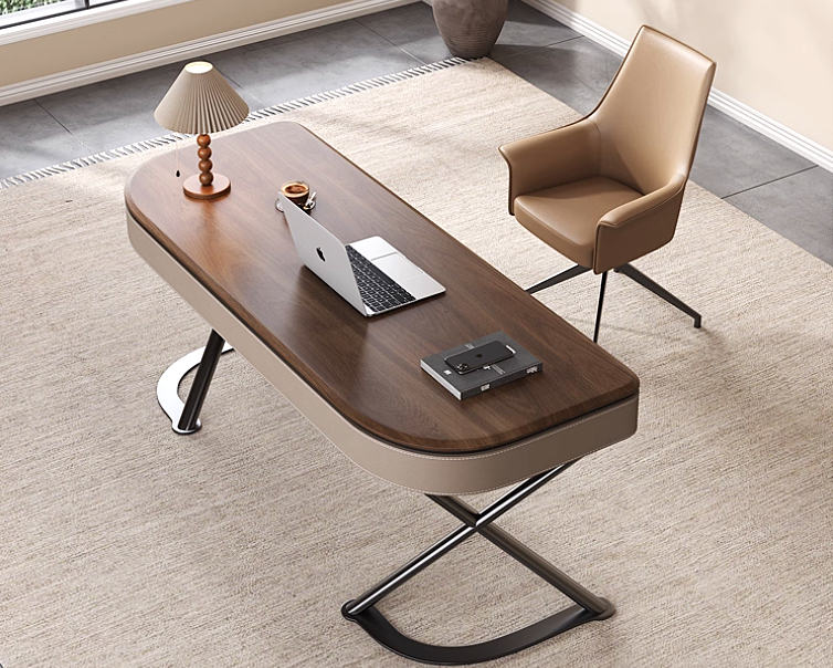 AON Modern Leather Study Table & Swivel Chair Set