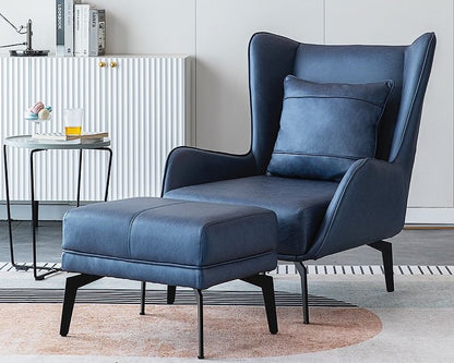 custom made modern furniture Singapore modern blue leather armchair with ottoman