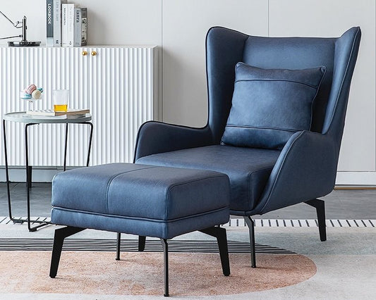custom made modern furniture Singapore modern blue leather armchair with ottoman