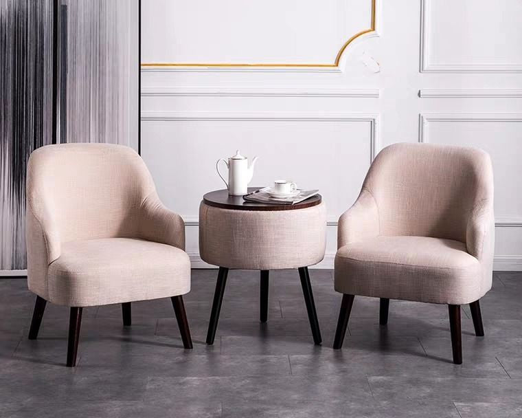 Custom made simple modern armchair in beige fabric, made in Singapore