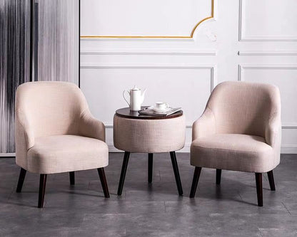 Custom made simple modern armchair in beige fabric, made in Singapore