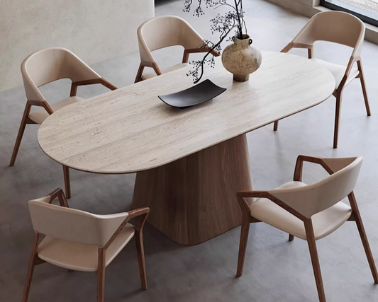 KIERRA Contemporary Travertine Dining Table