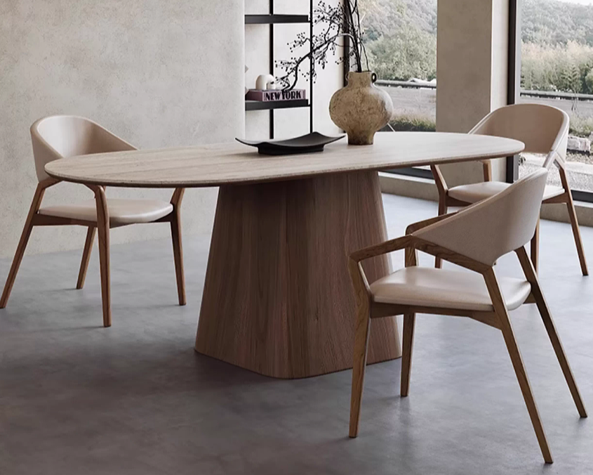 KIERRA Contemporary Travertine Dining Table