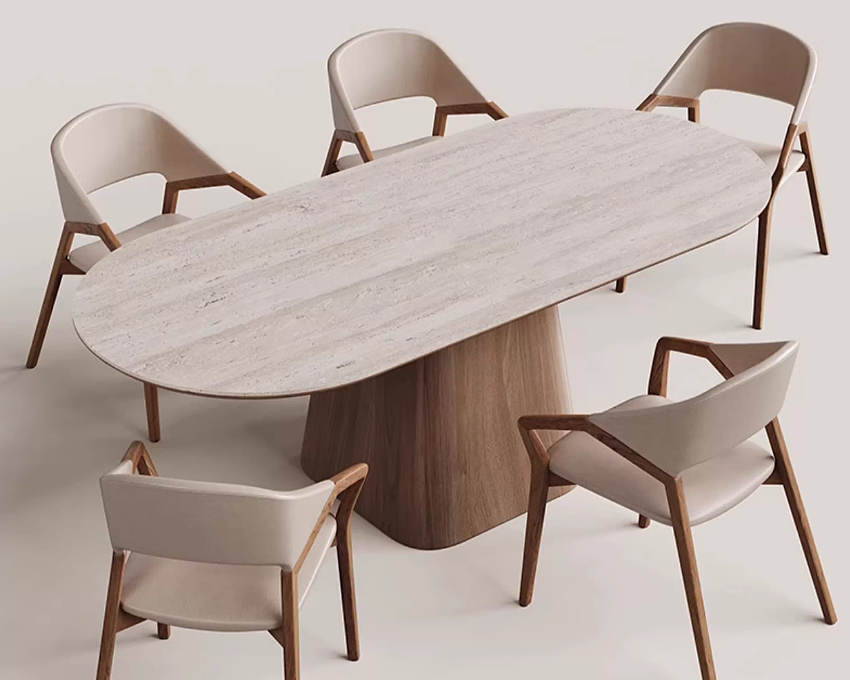 KIERRA Contemporary Travertine Dining Table