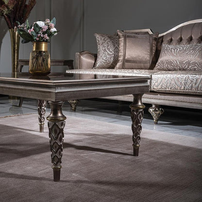 Luxury living room with a decorative table and sofa.