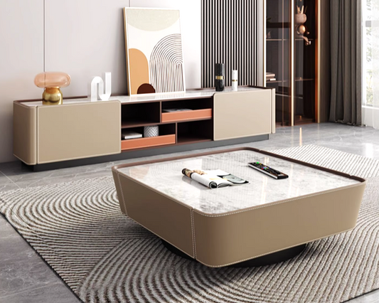 MIAH Modern Leather TV Console & Coffee Table Set