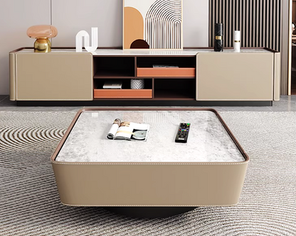 MIAH Modern Leather TV Console & Coffee Table Set