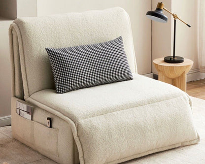 Beige armchair sofa bed in boucle fabric