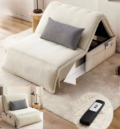 Foldable sofa bed with storage compartment and remote control