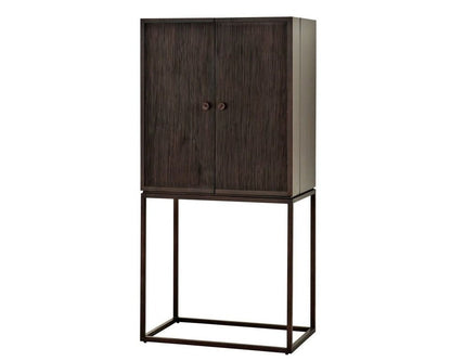 Wooden cabinet with metal frame on a white background