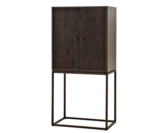 Wooden cabinet with metal frame on a white background