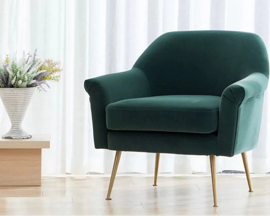 Custom made modern luxury green velvet armchair