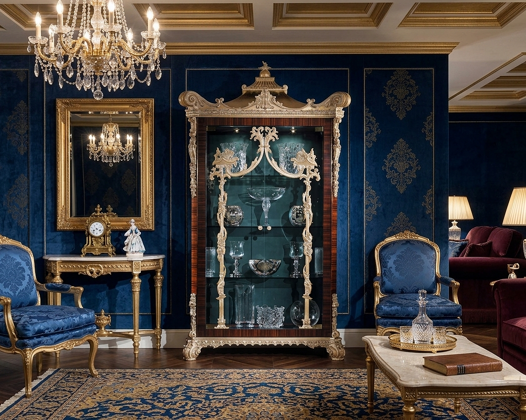 Bespoke Custom Made French Baroque Mahogany Display Cabinet by Dainte Living