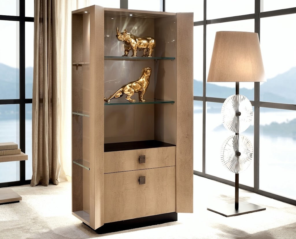 ALIZA Modern Luxury Leather-Lined Display Cabinet