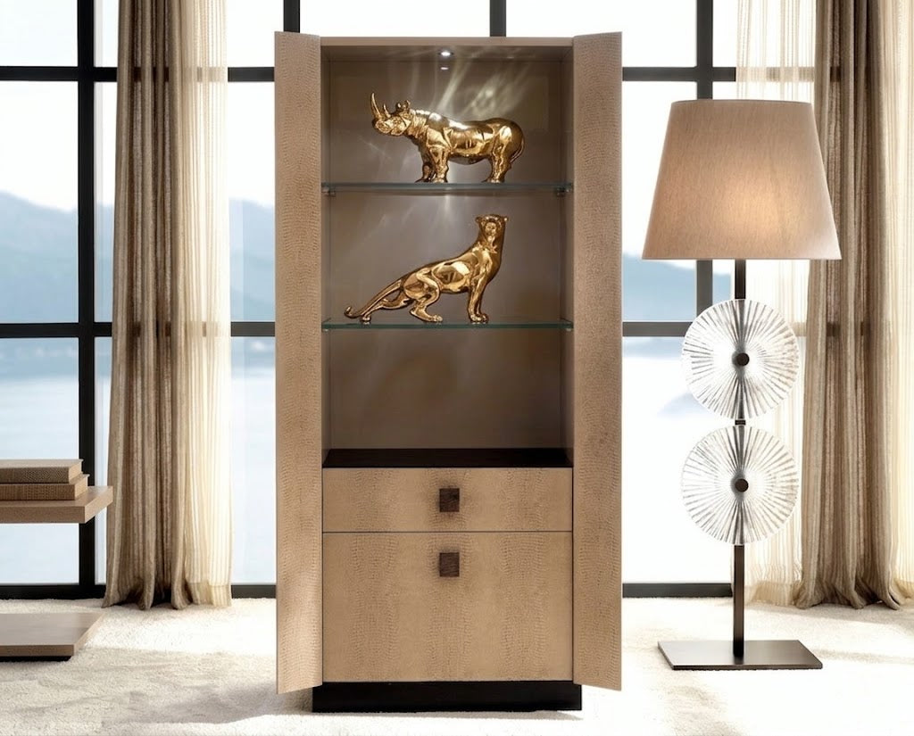 ALIZA Modern Luxury Leather-Lined Display Cabinet