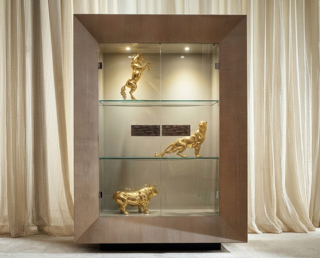 AVERIE Modern Luxury Leather-Lined Display Cabinet