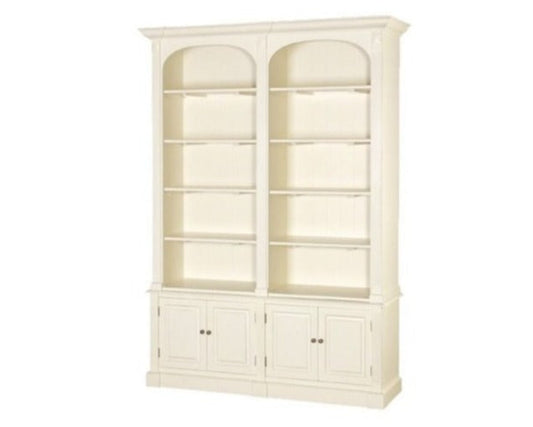 White bookshelf with glass doors on a white background