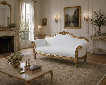 Custom made French sofa with handcarved solid wood frame dainte living