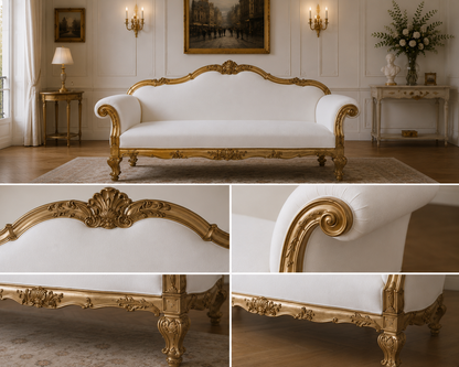 Custom made French sofa with handcarved solid wood frame dainte living