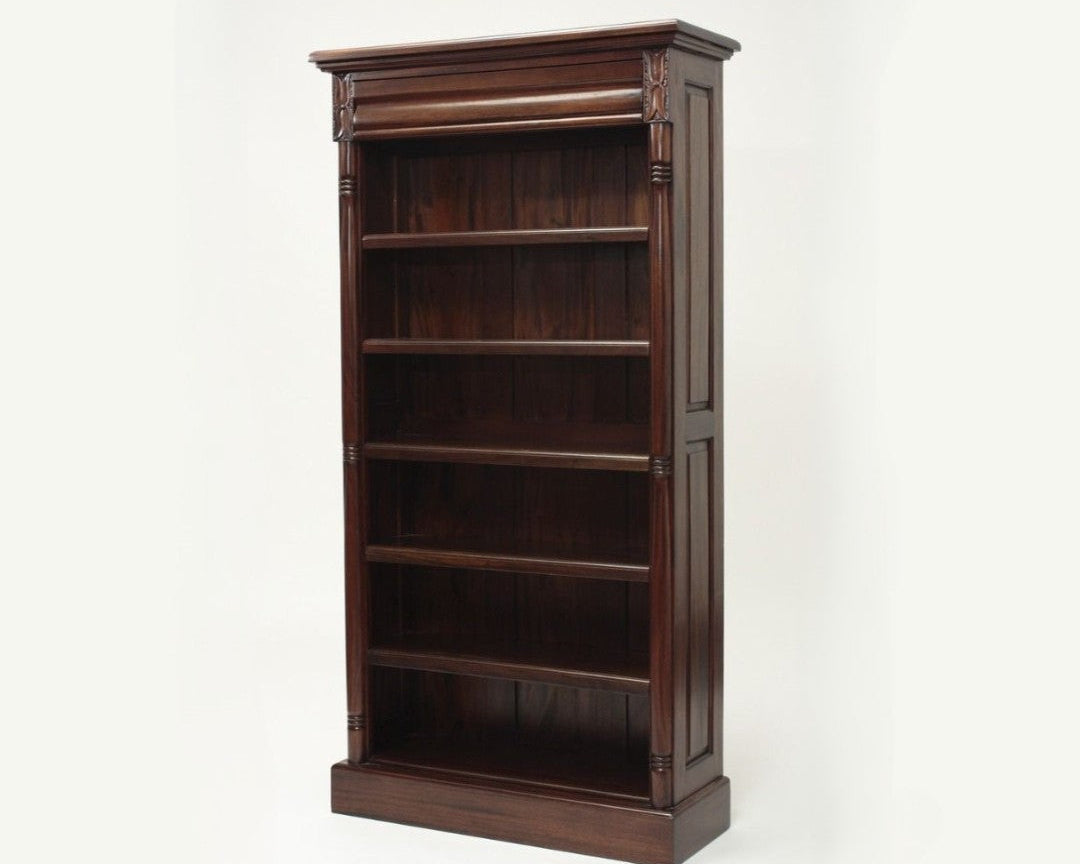 Wooden bookshelf on a white background