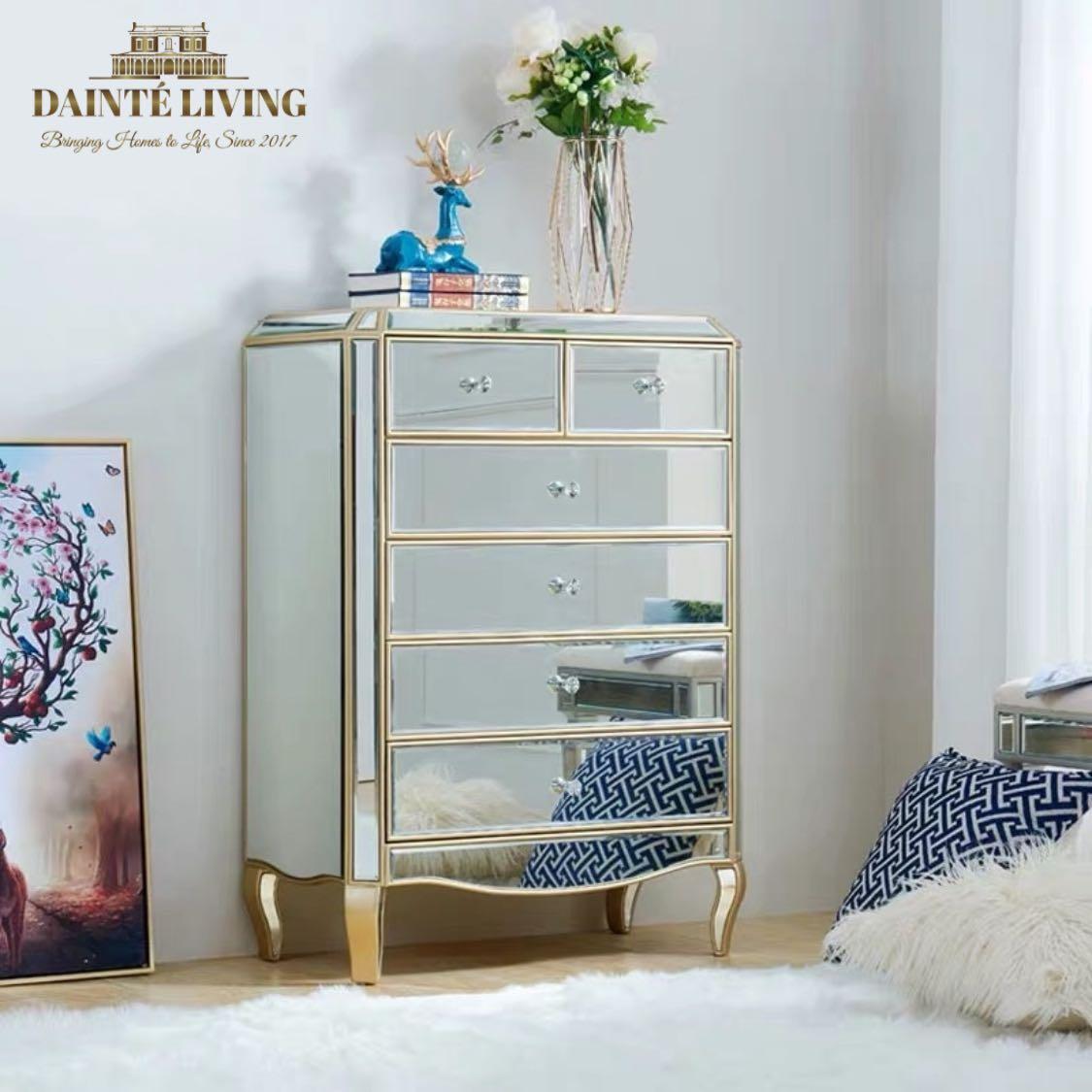 HEPBURN Mirrored Tallboy Drawers