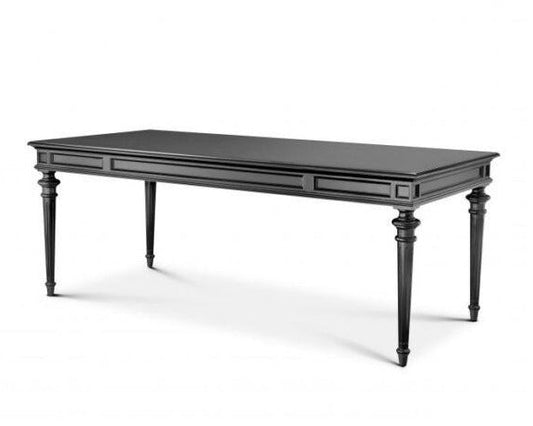 Black desk with decorative legs on a white background