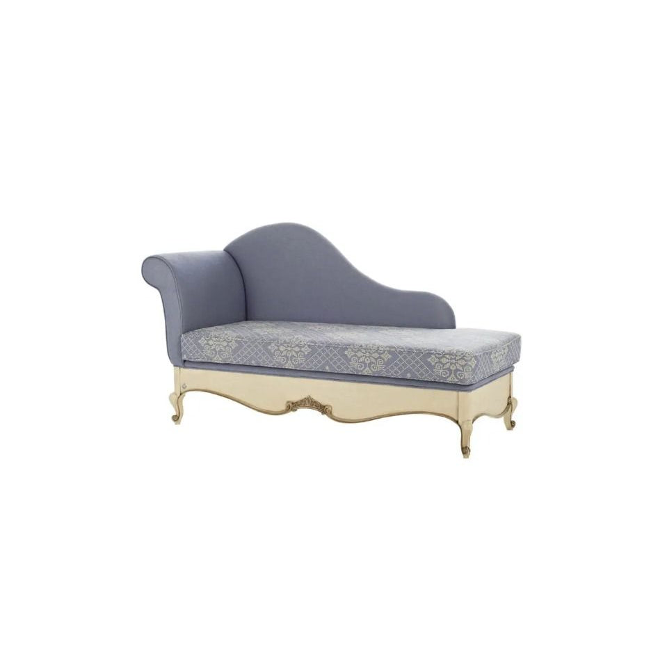 Decorative bench with gray cushion and white base on a white background
