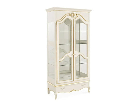 White display cabinet with glass doors on a white background
